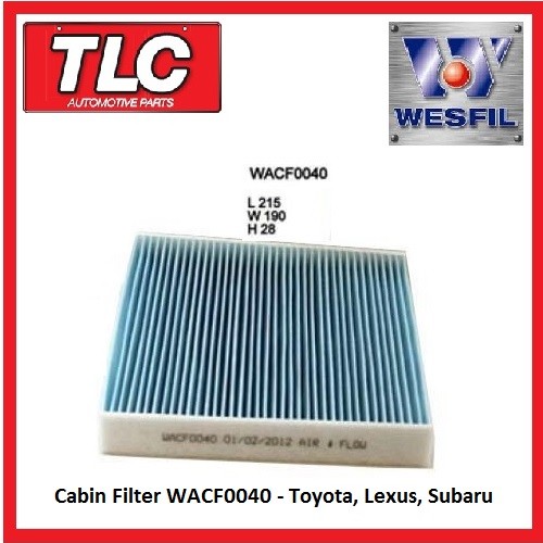 2.0L 2009-on WACF0040 WESFIL CABIN FILTER FOR Toyota Corolla 1.8L