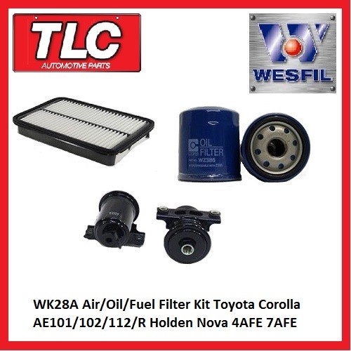 WK28A Air Oil Fuel Filter Kit Corolla AE101 102 112R Holden Nova 4AFE 7AFE