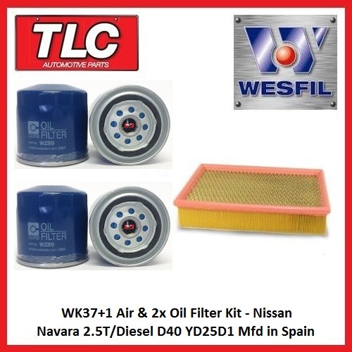 WK37+1 Air & 2x Oil Filter Kit Nissan Navara 2.5T/Diesel D40 YD25D1 Mfd in Spain