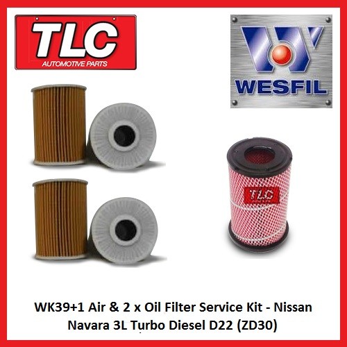 WK39+1 Air & 2 x Oil Filter Service Kit Nissan Navara 3L Turbo Diesel D22 ZD30