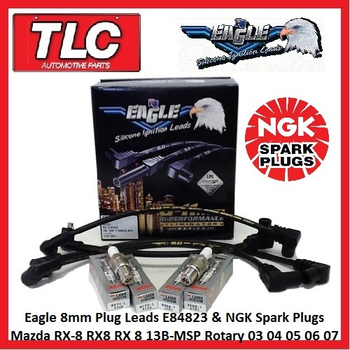 NGK Plugs & Eagle 8mm Leads E84823 Mazda RX-8 RX8 RX 8 13B-MSP 03 04 05 06 07