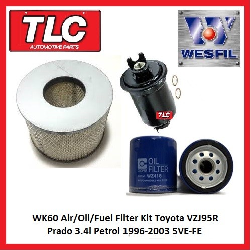 WK60 Air/Oil/Fuel Filter Kit Toyota VZJ95R Prado 3.4l Petrol 1996-2003 5VE-FE