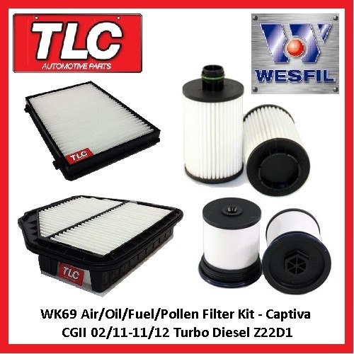 WK69 Air Oil Fuel Pollen Filter Kit Captiva 2/11-11/12 CGII Z22D1 Turbo Diesel