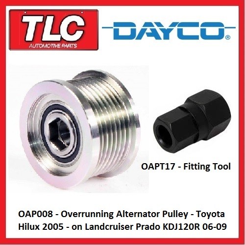 OAP008 Alternator Overrun Pulley Toyota Hilux 2005 - on Prado KDJ120R 06-09 Kit