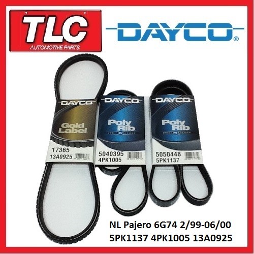 Dayco Fan Belt Kit (3 Belts) NL Pajero 3.5L 6G74 02/99 - 06/2000