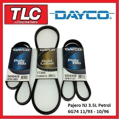 Dayco Fan Belt Kit (3 Belts) NJ Pajero 3.5L 6G74 11/93 - 10/96
