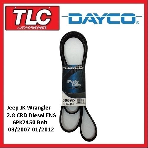Dayco Fan Belt JK Wrangler 2.8 Diesel ENS 3/07 - 01/12 With A/C 6PK2450