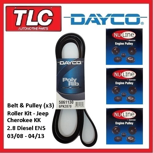 Dayco Fan Belt & Pulley Roller Kit Jeep Cherokee KK 2.8 Diesel ENS 03/08-04/13
