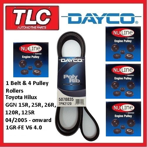 Dayco Fan Belt & Pulley Roller Kit Hilux GGN 15 25 26 120 125R 4.0 1GR-FE 4/05-