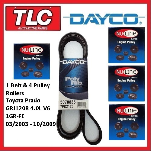 Dayco Fan Belt & Pulley Roller Kit Prado GRJ120R 1GR-FE 4.0 Petrol 03/03 - 10/09