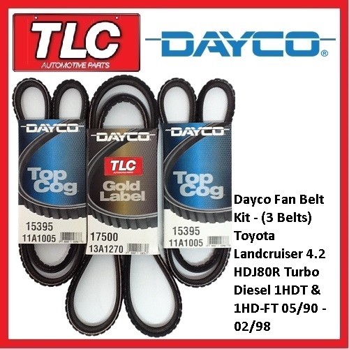 Dayco Fan Belt Kit (3 Belts) Landcruiser HDJ80R Turbo Diesel 05/90 - 02/98 1HD