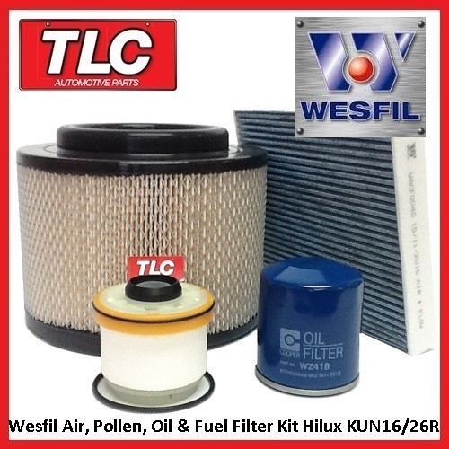 Wesfil Air Fuel Oil Cabin Filter Kit Hilux KUN16R KUN26R 3.0L 1KD-FTV 04/05 on