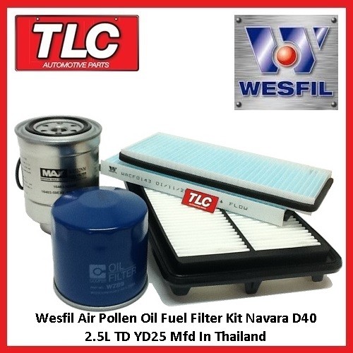 Wesfil Air Pollen Oil Fuel Filter Kit Nissan D40 Navara 2.5L TD Mfd in Thailand