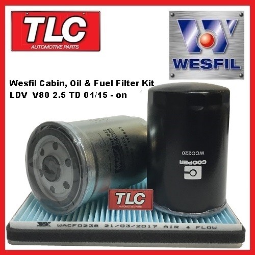 Wesfil Oil, Fuel & Cabin Filter Kit - LDV V80 2.5L Turbo Diesel 01/15 - on