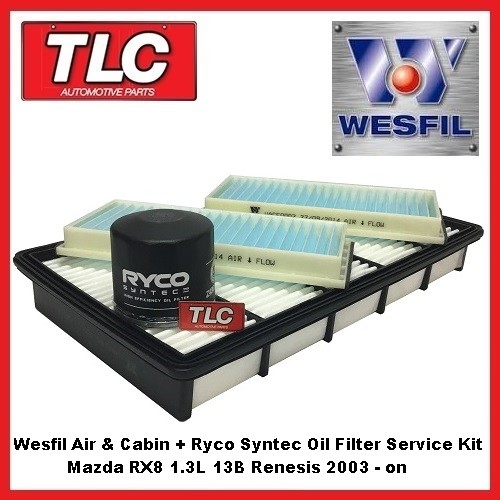 Wesfil Air & Cabin + Ryco Syntec Oil Filter Kit RX8 RX-8 1.3L 13B Renesis 03 on