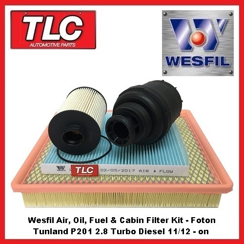Wesfil Air Oil Fuel Cabin Filter Service Kit Foton Tunland 2.8TD P201 11/12 - on