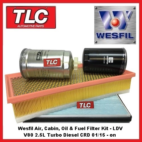 Wesfil Air Fuel Oil Cabin Filter Kit LDV V80 2.5 CRD Turbo Diesel 01/15 - on
