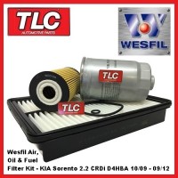 Wesfil Air Oil Fuel Filter Kit KIA Sorento XM 2.2 Diesel CRDi D4HBA 10/09-09/12
