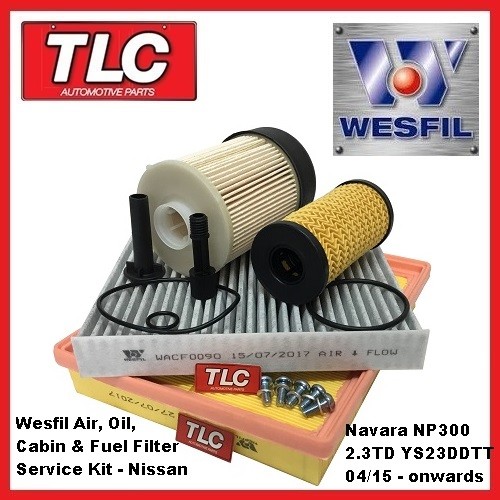 Wesfil Air Oil Fuel Cabin Filter Kit Navara NP300 2.3 TD YD23DDTT 04/15 - on