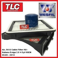 Wesfil Air Oil Cabin Filter Service Kit fits Subaru Exiga 2.5 4 cyl 5GEN 9/09 on