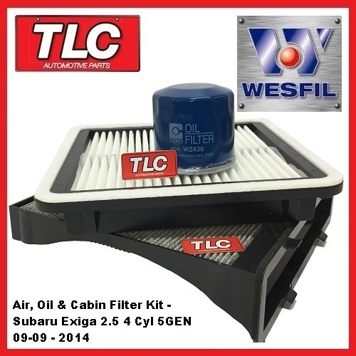 Wesfil Air Oil Cabin Filter Service Kit fits Subaru Exiga 2.5 4 cyl 5GEN 9/09 on